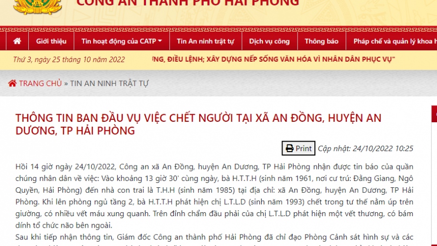 Công an Hải Phòng thông tin về vụ giết người ở xã An Đồng